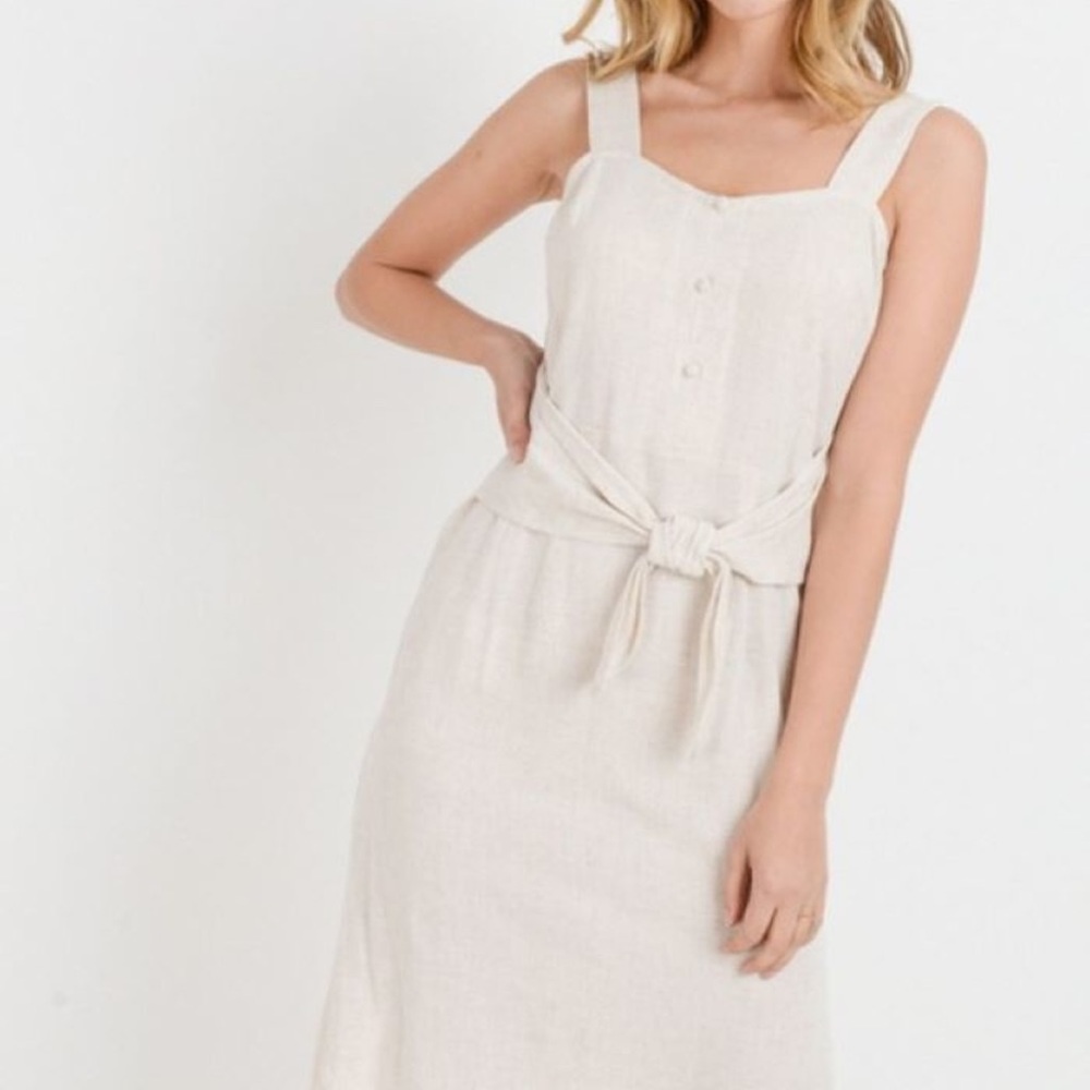 Paper Crane Linen Midi Oatmeal Tie Ivory